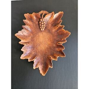 VTG 1940's to 1950's Grape leaf faux wood tray dish grape cluster 12" Wine Nuts